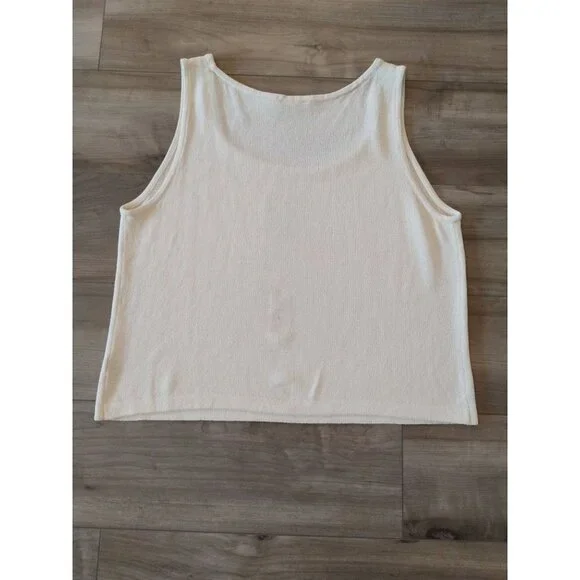 St. John Santana Knit Ivory Crop Length Tank Scoop Neck and Side Slit Top XL - Picture 11 of 12